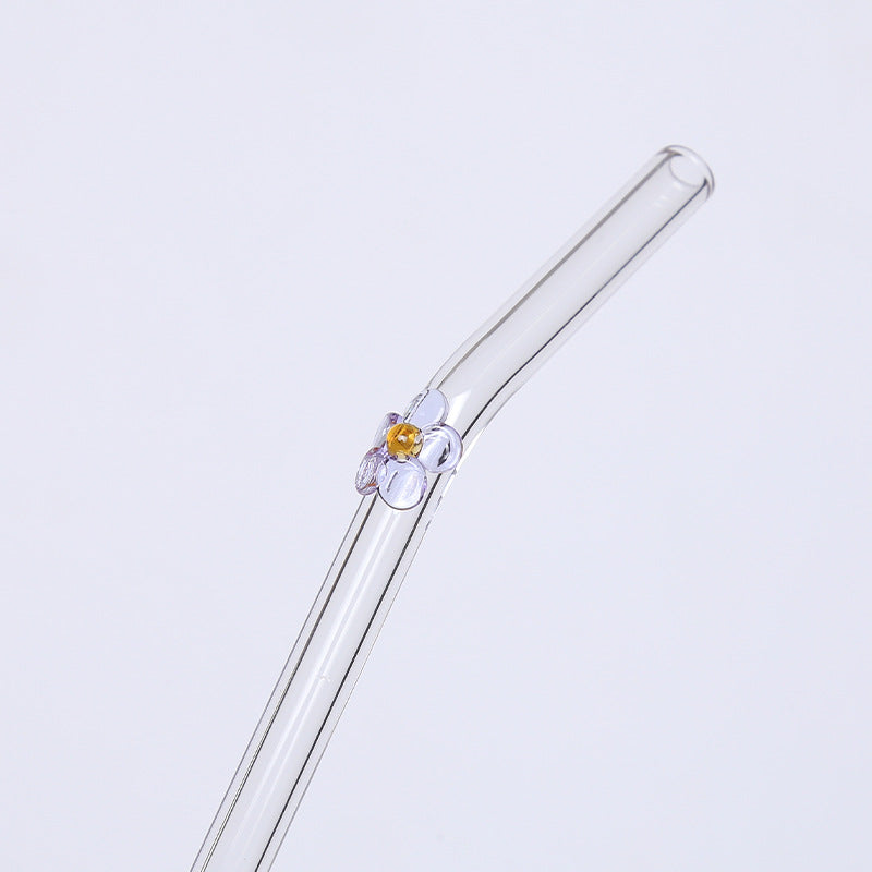 Wholesale Colorful Heart Flower Glass Straws